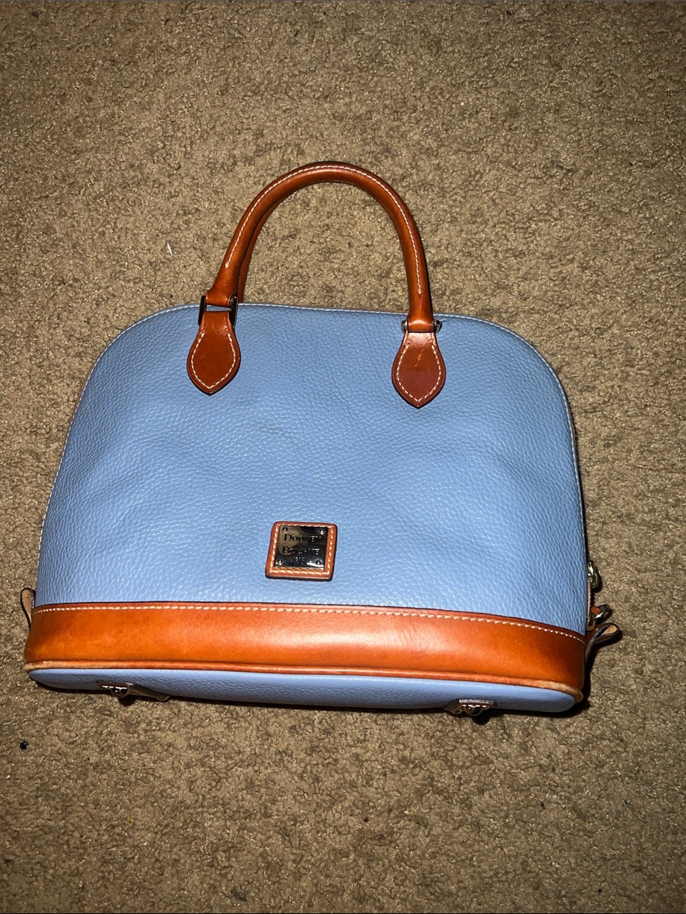 Dooney & Bourke Light Blue and Tan Leather Satchel